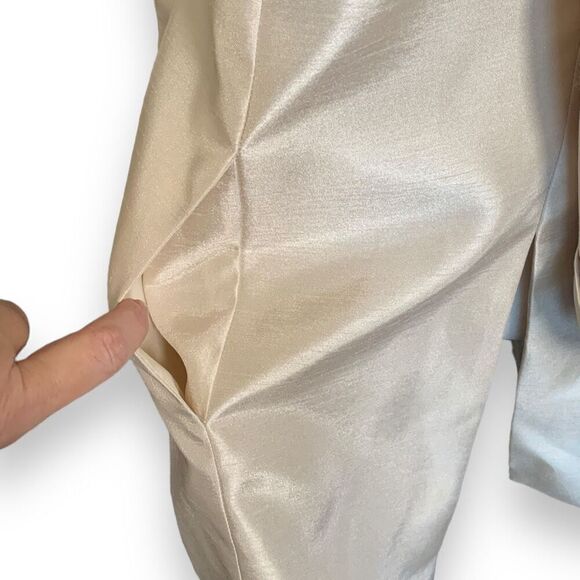 Chicos Blazer Jacket Metallic Golden Ecru Open Front Longline Wedding Guest - Picture 3 of 9